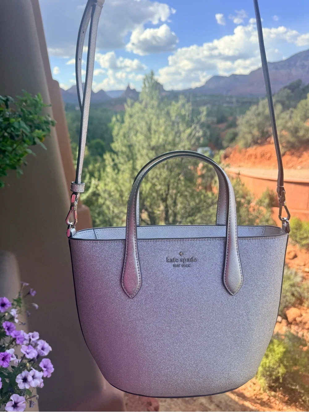 kate spade Metallic Silver Glitter Mini Satchel